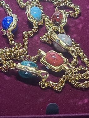 Vintage JBK Station Necklace Camrose Kross Multi Stone Speckled Faux Gems 40"